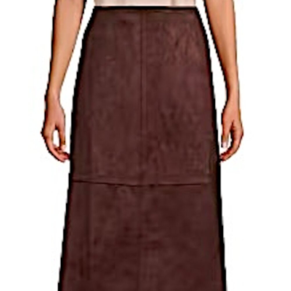 Max Studio Chocolate Brown Suede Pull-on A-Line Midi Skirt Women's S NEW - Picture 8 of 12